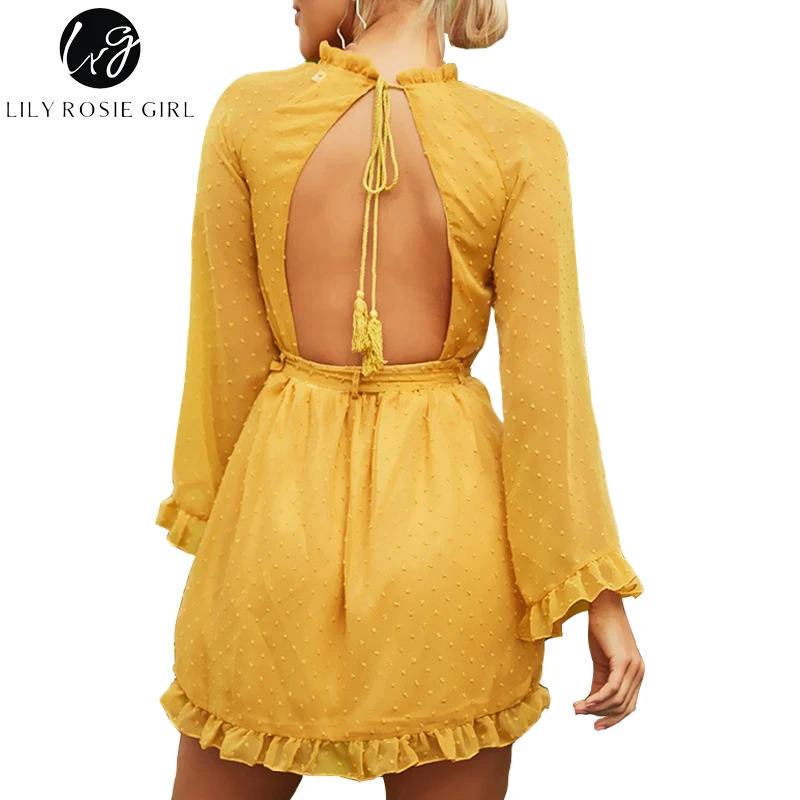 Фото Lily Rosie/модное сексуальное Сетчатое платье на шнуровке с открытой спиной для