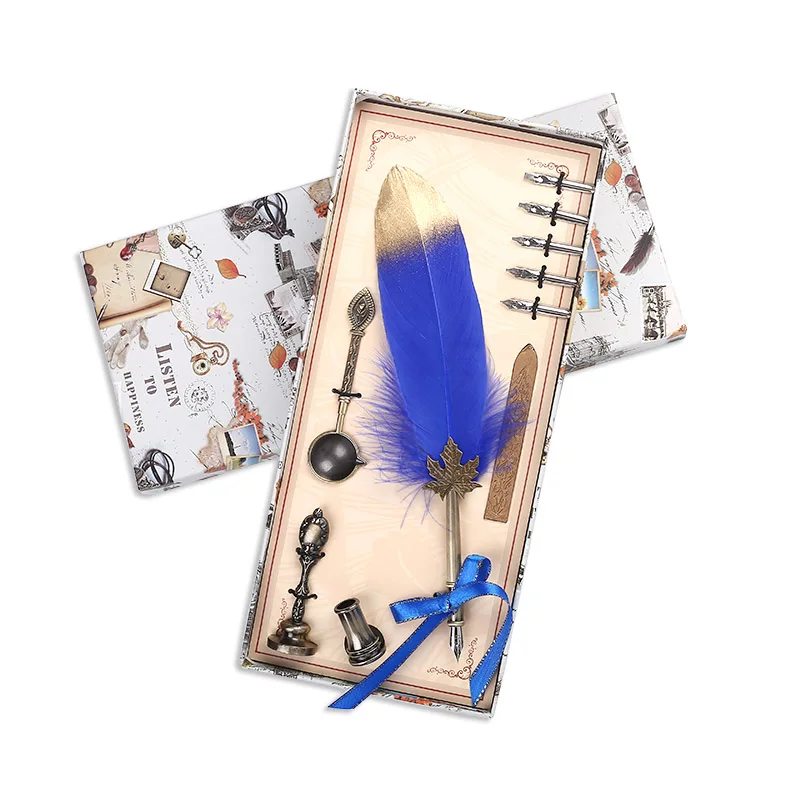 European Style Dip Water Feather Pen Gift Set Vintage Multicolor Feather Fountain Pen Creative Birthday Present Signature Pen
European Style Dip Water Feather Pen Gift Set Vintage Multicolor Feather Fountain Pen Creative Birthday Present Signature Pen