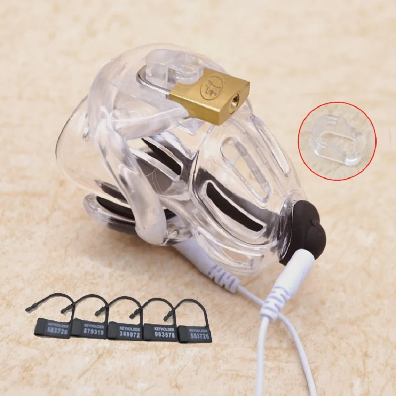 

New electric shock Large Male Plastic chastity cage with penis cock ring bondage restraint electro Stimulation BDSM Sex Toy