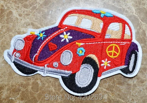 

100x 4.7 inch big~ Psychedelic Beetle Car Punk Hippie Flower Iron On Patches, sew on patch,Appliques, Made of Cloth,100% Quality