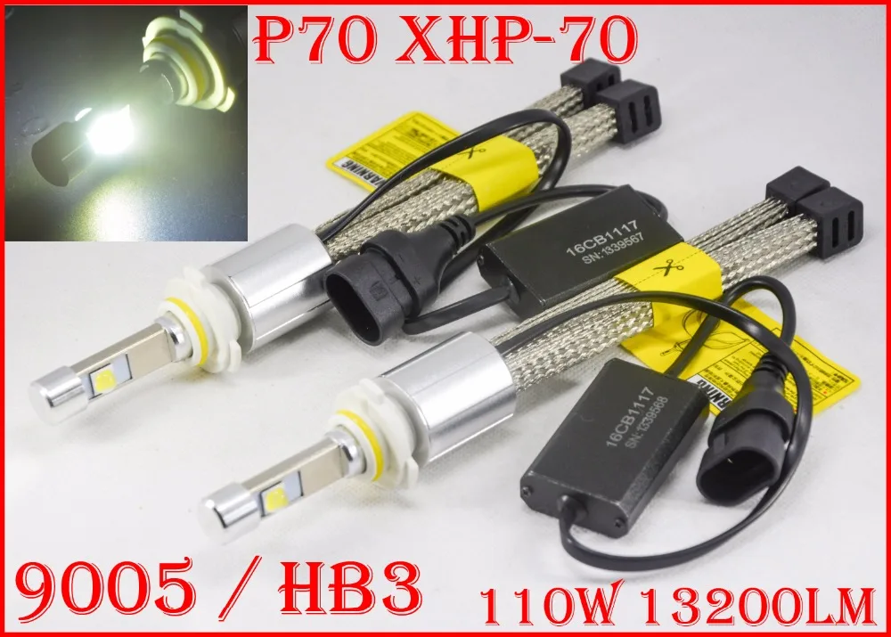 

1 Set P70 110W 13200LM 9005 HB3 / 9006 HB4 LED Headlight Kit XHP70 Chip Fanless SUPER White 6000K Driving Headlamp H4 H8 H11 H16