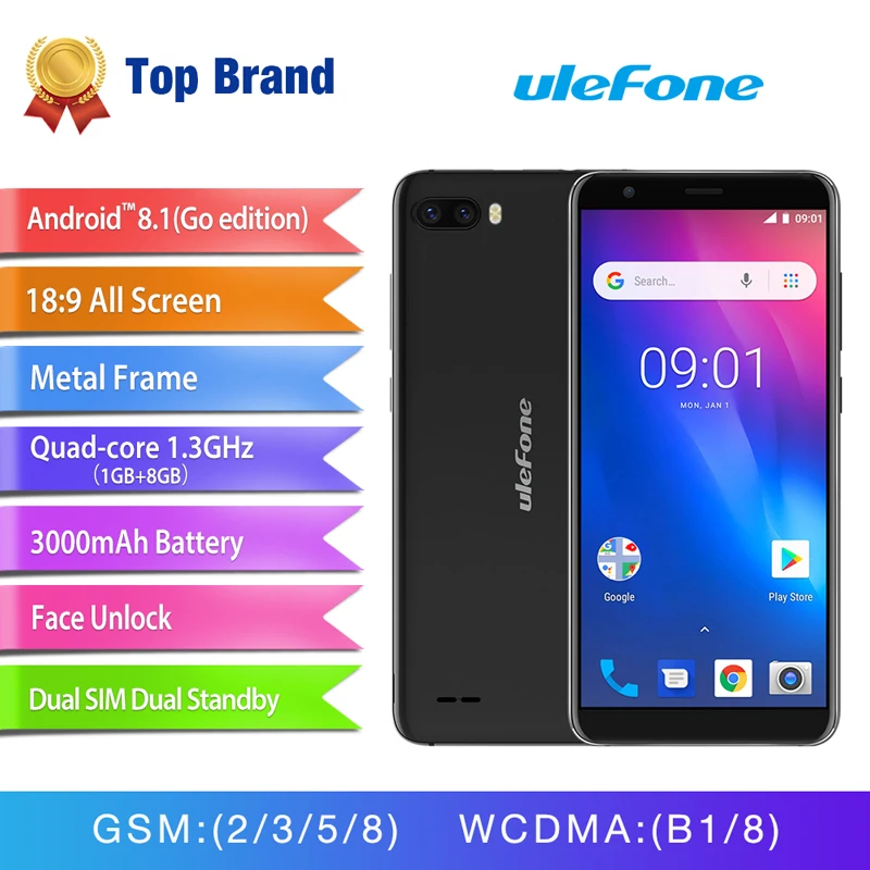 Ulefone S1 5 дюймов 18:9 MTK6580 4 ядра мобильного телефона Android 8 1 ГБ Оперативная память