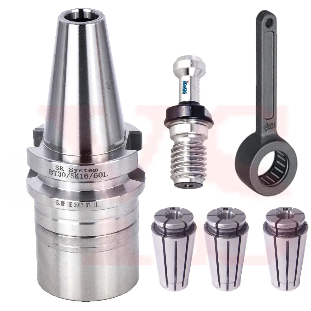 New M12 BT30 SK16 60LCollet Chuck +1 Bearing Spanner & 6,8,10MM SK16 Collets 0.003mmTIR
New M12 BT30 SK16 60LCollet Chuck +1 Bearing Spanner & 6,8,10MM SK16 Collets 0.003mmTIR