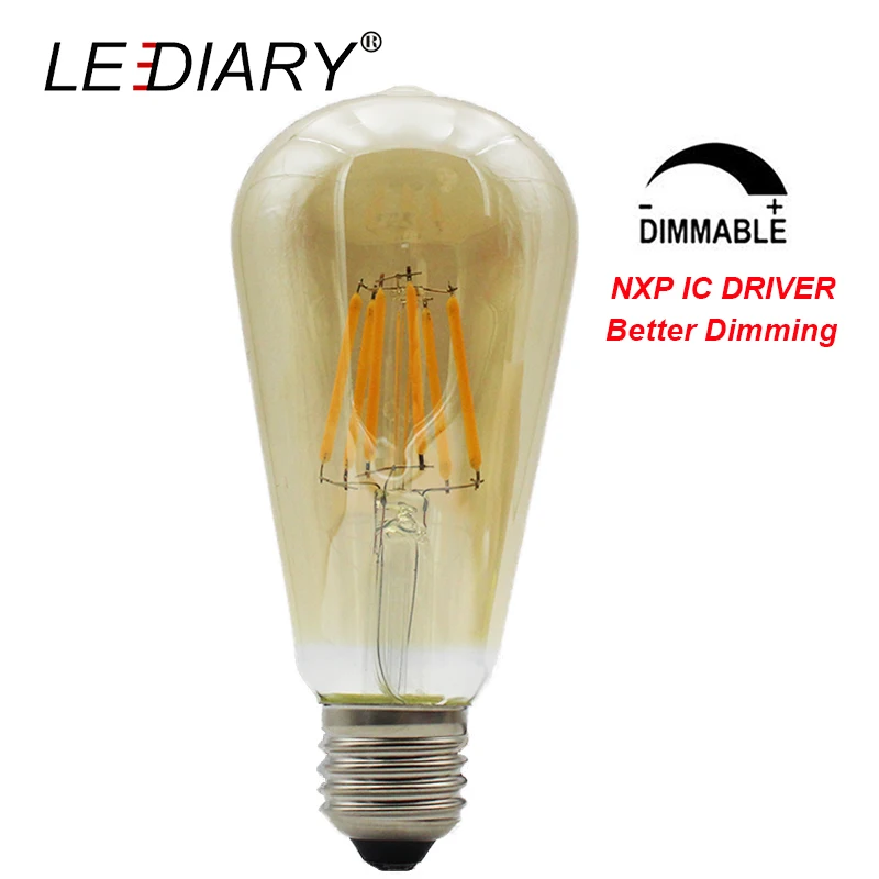 Светодиодный Dimmable 8 Вт 220 В ST64 E27 винтажное Янтарное стекло светодиодный