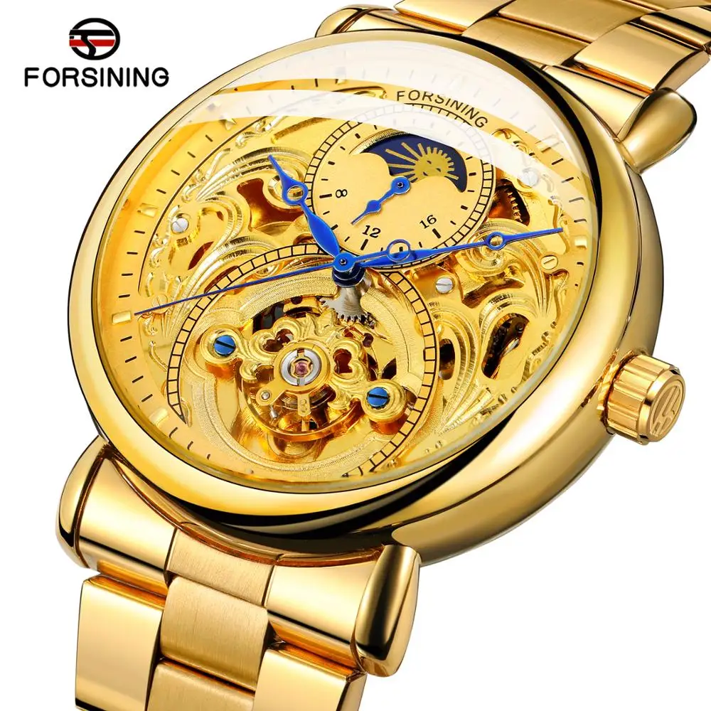 Forsining Men's Latest Mechanical Skeleton Moon Phase Dial Self-Winding Movement Watch Stainless Steel Bracelet FSG8177M4
Forsining Men's Latest Mechanical Skeleton Moon Phase Dial Self-Winding Movement Watch Stainless Steel Bracelet FSG8177M4