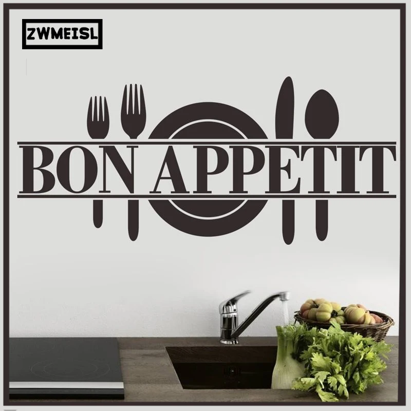 ZW Bon Appetit Food Wall Stickers Kitchen Room Decoration DIY Vinyl Adesivo De Paredes Home Decals Art Posters Papers | Дом и сад