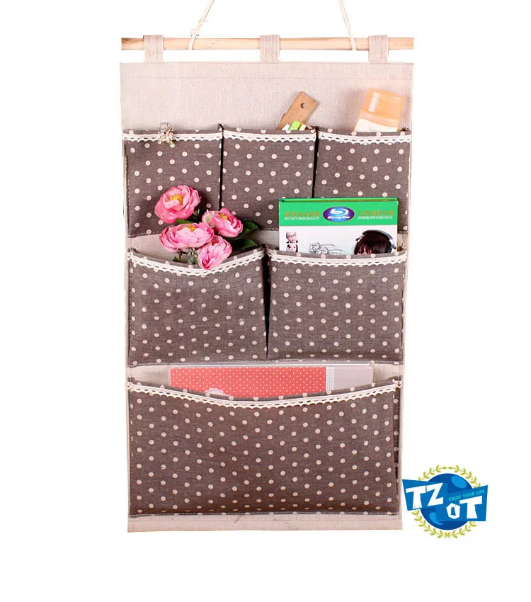 Zakka Style 6 Pockets Dot Door Bag Home Organiser Storage Bags Cotton and Linen Bathroom Wall Decorating Hanging Pocket UIE648 | Дом и сад