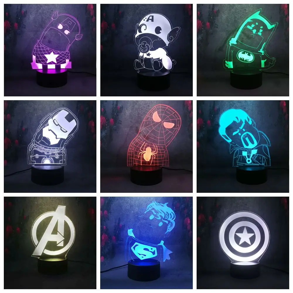 Забавный стиль фильм Marvel Hero мультфильм фигура модель с красным светодиодом лампа