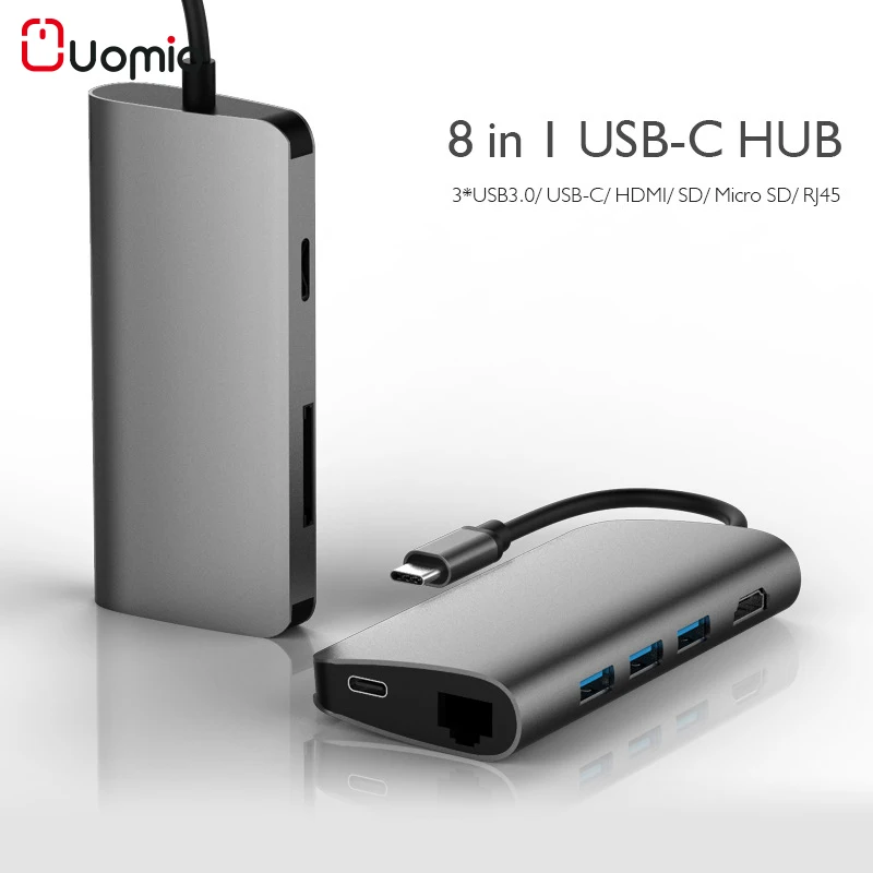 Uomio USB-C концентратор USB 3 0 RJ45 Тип C HDMI мульти-портовой коннектор Алюминий для Macbook Asus