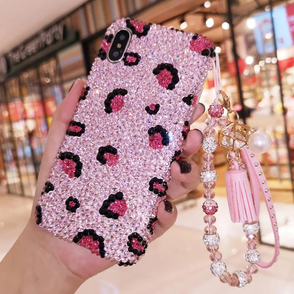 Для iphone XS max Роскошный Розовый полосы леопарда зебры Блестящий Кристалл Алмаз