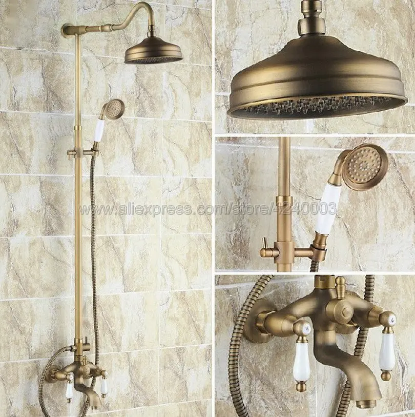 Antique Brass Shower Faucets Set 8'' Rainfall Shower Head Handle Shower Mixer Tap Swivel Tub Spout Bath Shower Krs244
Antique Brass Shower Faucets Set 8'' Rainfall Shower Head Handle Shower Mixer Tap Swivel Tub Spout Bath Shower Krs244