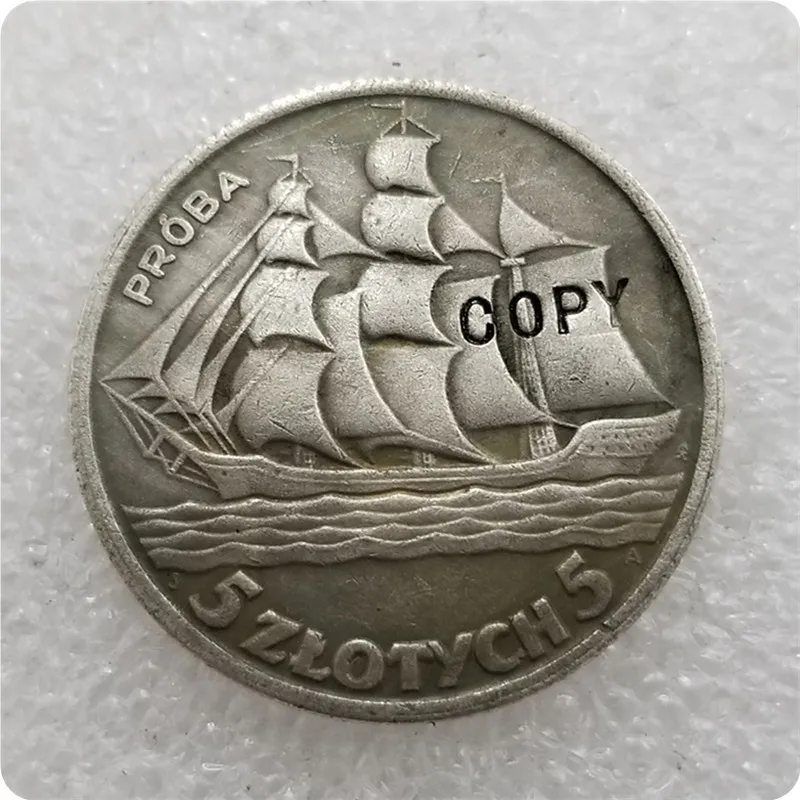 Памятные монеты копия 5 ZLOTYCH(PROBA) коллекционные 1936|Безвалютные монеты| |