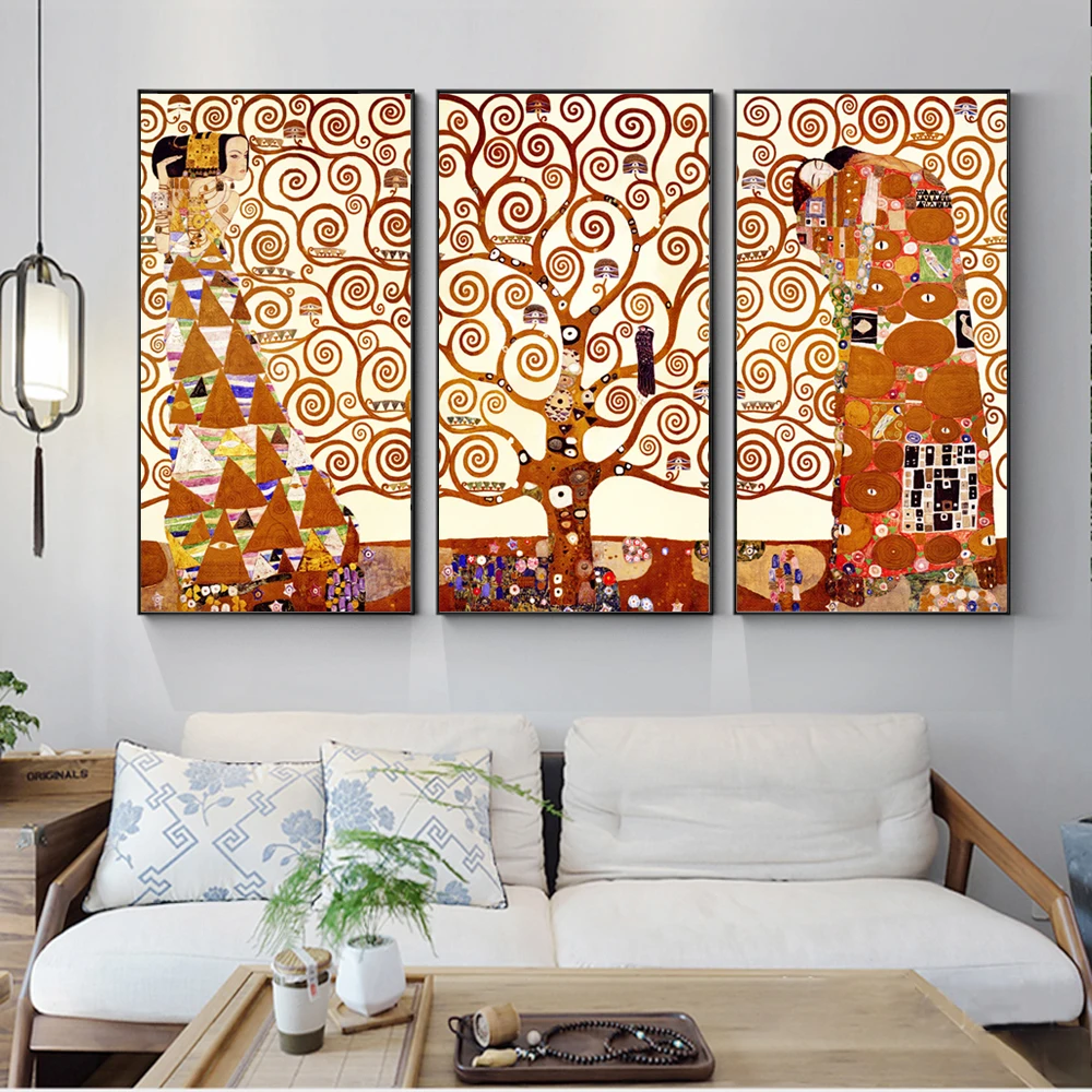 3 Панели Gustav Klimt Kiss холст художественные картины репродукции классическое Древо