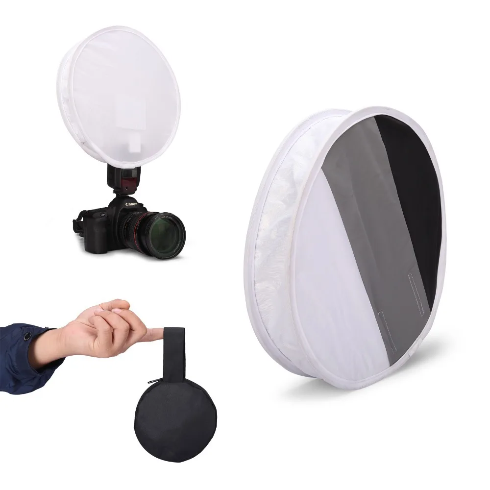 Multifunctional 30cm 12"in Mini Portable Round On-camera Flash Diffuser Softbox for Flash Speedlite with White/Grey/Black Color
Multifunctional 30cm 12"in Mini Portable Round On-camera Flash Diffuser Softbox for Flash Speedlite with White/Grey/Black Color