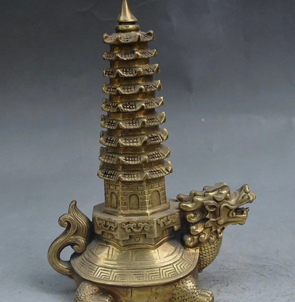 9" Old China FengShui Bronze Longevity Dragon Turtle WenChang Tower Stupa Statue
9" Old China FengShui Bronze Longevity Dragon Turtle WenChang Tower Stupa Statue