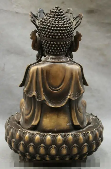 S02670 13" Chinese Pure Bronze Buddhism Amitabha Buddha Kwan-Yin Bodhisattva Statue