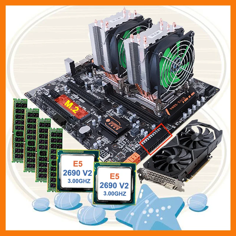 HUANANZHI dual X79 motherboard bundle M.2 NVMe slot dual CPU Xeon E5 2690 V2 RAM 64G(4*16G) 1866 RECC video card GTX1050TI 4GD5
HUANANZHI dual X79 motherboard bundle M.2 NVMe slot dual CPU Xeon E5 2690 V2 RAM 64G(4*16G) 1866 RECC video card GTX1050TI 4GD5