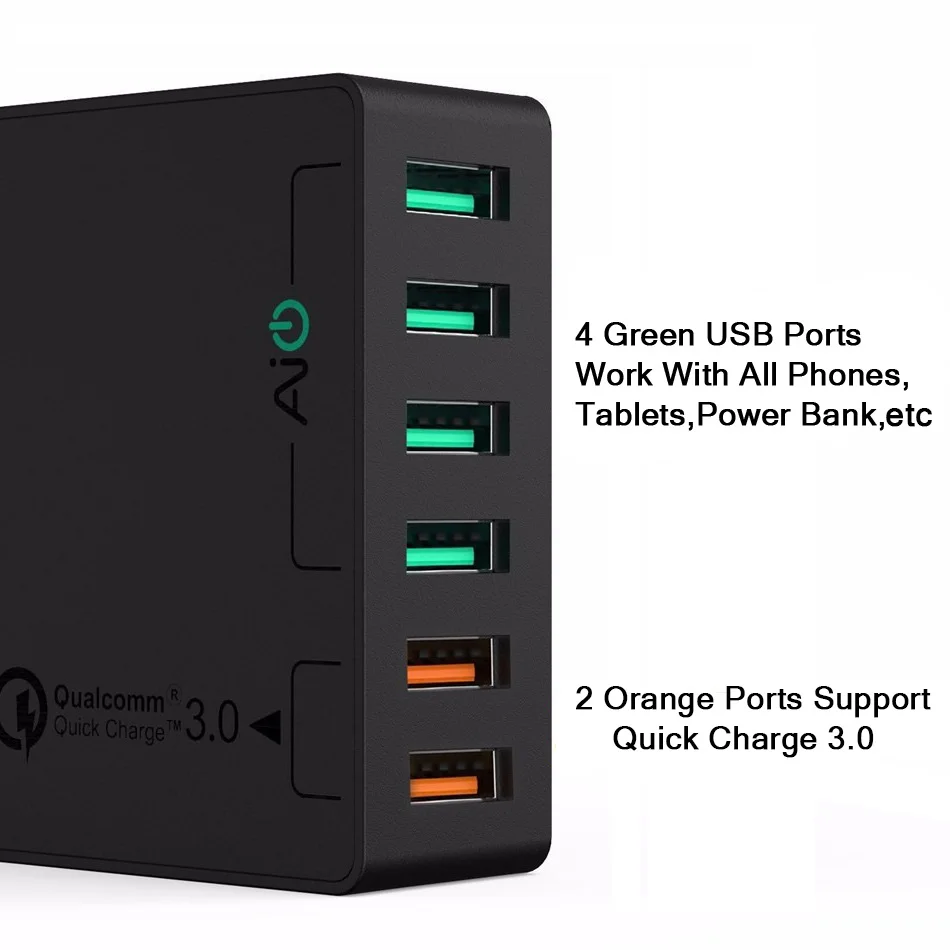 AUKEY Quick Charge 3.0 6 Порты Быстрый Зарядное устройство смартфон Настольный USB для iPhone