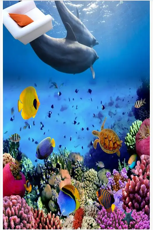 Фото Самоклеящиеся 3D обои с изображением дельфина на заказ настенные - купить