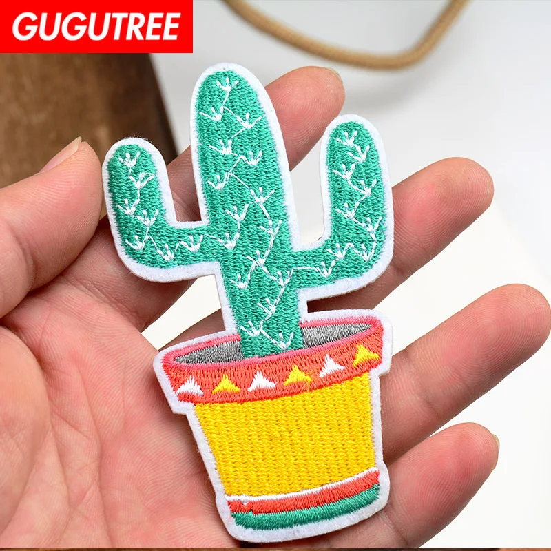 GUGUTREE embroidery cactus patches potting badges applique for clothing SK 162|Заплатки| |