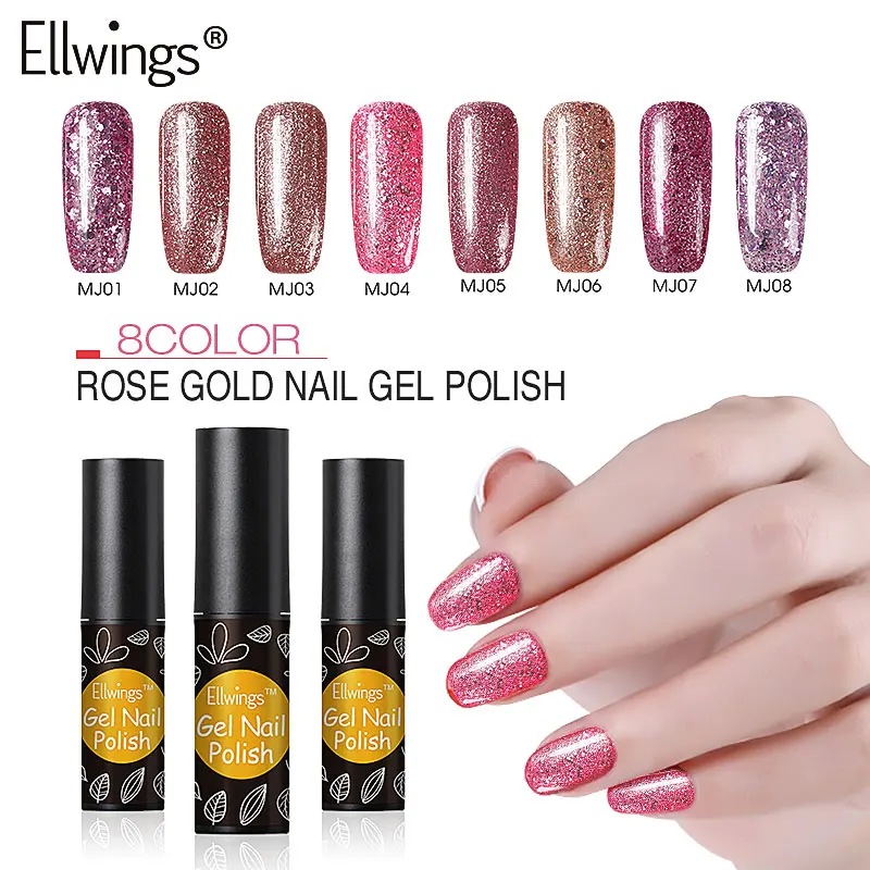 EllwingsGel розовое золото блеск гель лак для ногтей Обнаженная Pink Nail Книги по