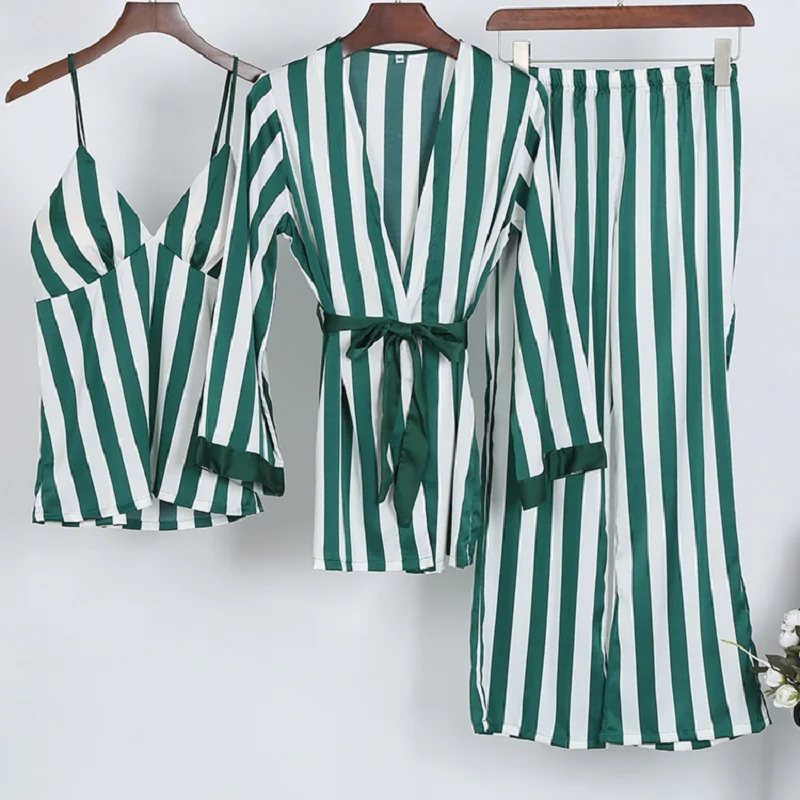 Satin Pajamas for Women 3pcs Striped Sleepwear At All Seasons Female Silky Pajamas Set Robe+Vest+Pants 2018 new sexy Pijama
Satin Pajamas for Women 3pcs Striped Sleepwear At All Seasons Female Silky Pajamas Set Robe+Vest+Pants 2018 new sexy Pijama