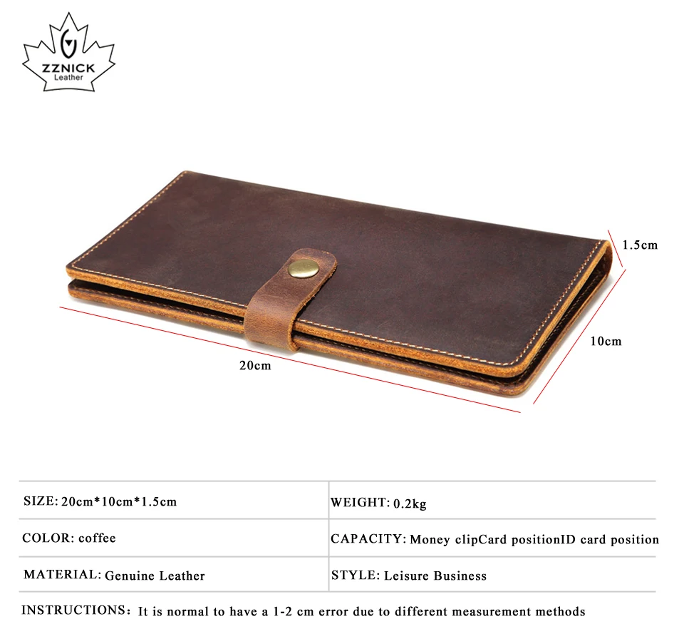 ZZNICK 2020 Vintage Hasp Open Genuine Leather Wallet High Large Capacity Unique Decor Crazy Horse Genuine Leather Man Wallet
ZZNICK 2020 Vintage Hasp Open Genuine Leather Wallet High Large Capacity Unique Decor Crazy Horse Genuine Leather Man Wallet