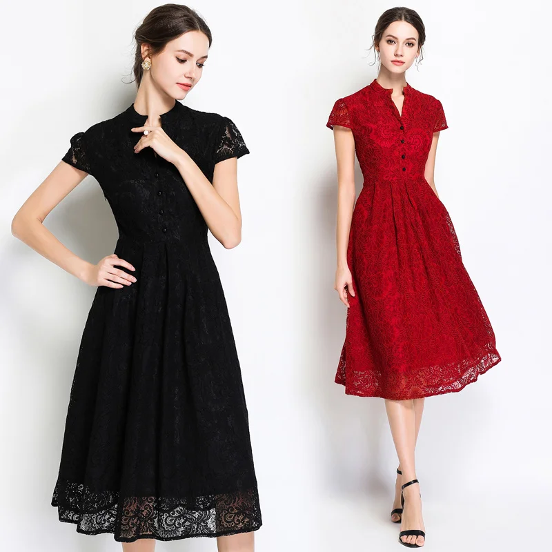 2021 Summer Runway Patchwork Dresses Hollow Out Women Short Sleeve Casual Lace knee length Dress Vestidos
2021 Summer Runway Patchwork Dresses Hollow Out Women Short Sleeve Casual Lace knee length Dress Vestidos