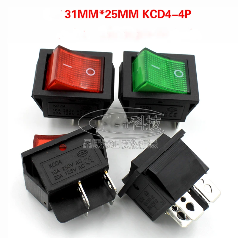 100pcs/lot KCD4-201 4P Boat Switch 4 feet 2 stops with lights red / green 16A 250V 31x25mm
100pcs/lot KCD4-201 4P Boat Switch 4 feet 2 stops with lights red / green 16A 250V 31x25mm
