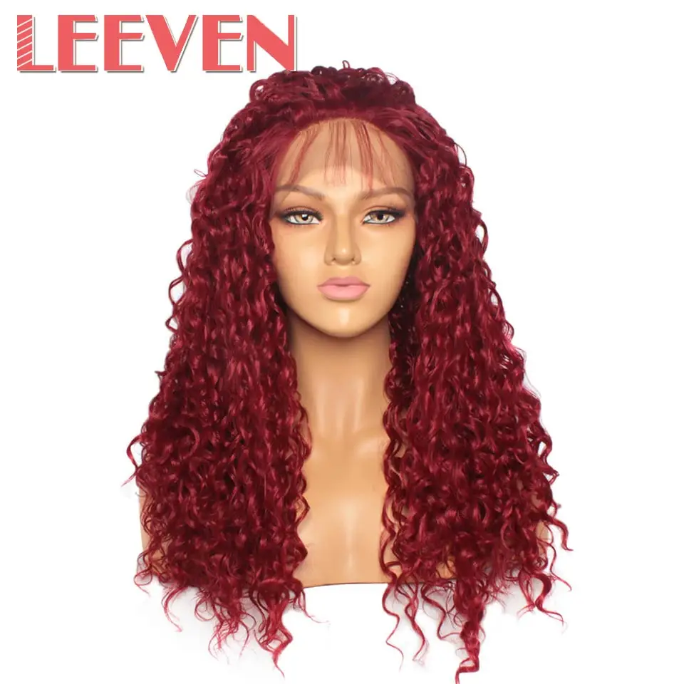 Фото Leeven 24 ''парик с кружевом спереди бурбанди черные синтетические волосы парики