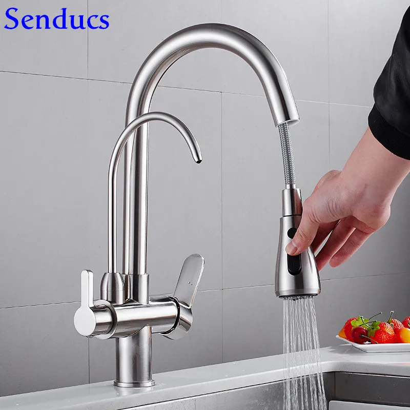 Senducs Pull Down Water Filter Faucet Quality Brass Pull Out Brushed Kitchen Faucet Double Handle Brushed Kitchen Filter Faucet
Senducs Pull Down Water Filter Faucet Quality Brass Pull Out Brushed Kitchen Faucet Double Handle Brushed Kitchen Filter Faucet