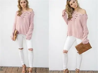 Autumn 2016 Women V Neck Sweater new Knitting Loose Raglan Sleeve Rope Pullover Pink Four Colors Casual Short Jumper Knitwear
Autumn 2016 Women V Neck Sweater new Knitting Loose Raglan Sleeve Rope Pullover Pink Four Colors Casual Short Jumper Knitwear