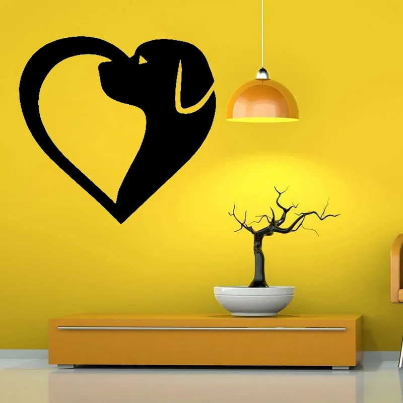 YOJA 57CM*54.3CM DOGGY HEART DOG Love Fashion PVC Home Decor Wall Sticker For Living Room W3-246 | Дом и сад