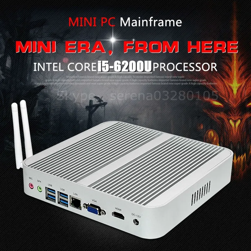 Мини ПК без вентилятора i5 6200U процессор SKYLAKE неттоп HTPC 16 ГБ ОЗУ Blu ray Micro PC Windows 10 мини