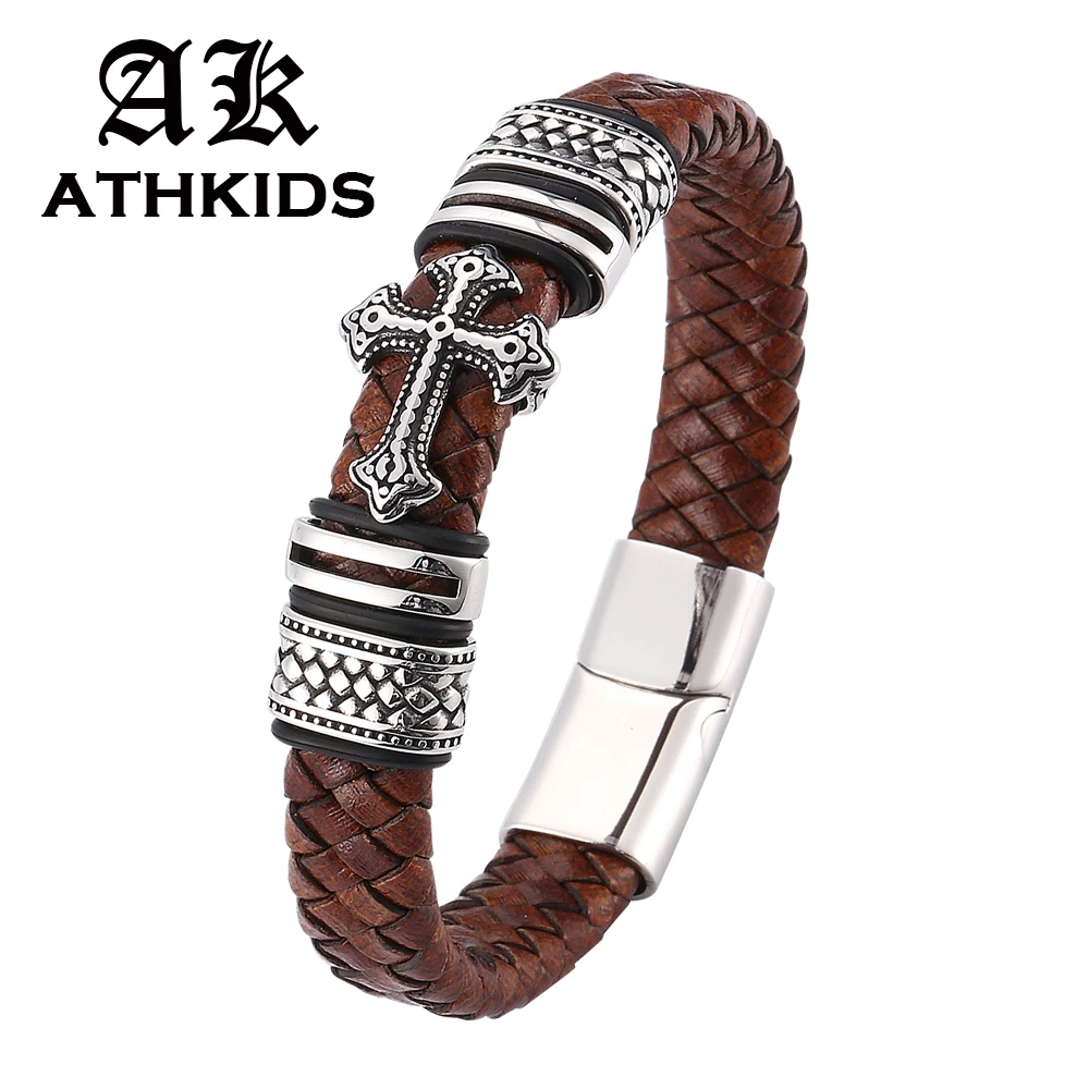 New Vintage Braided Leather Men Bracelets Stainless Steel Cross Charms Cuff Bracelets Bangles Trendy Male Jewelry PD0061
New Vintage Braided Leather Men Bracelets Stainless Steel Cross Charms Cuff Bracelets Bangles Trendy Male Jewelry PD0061
