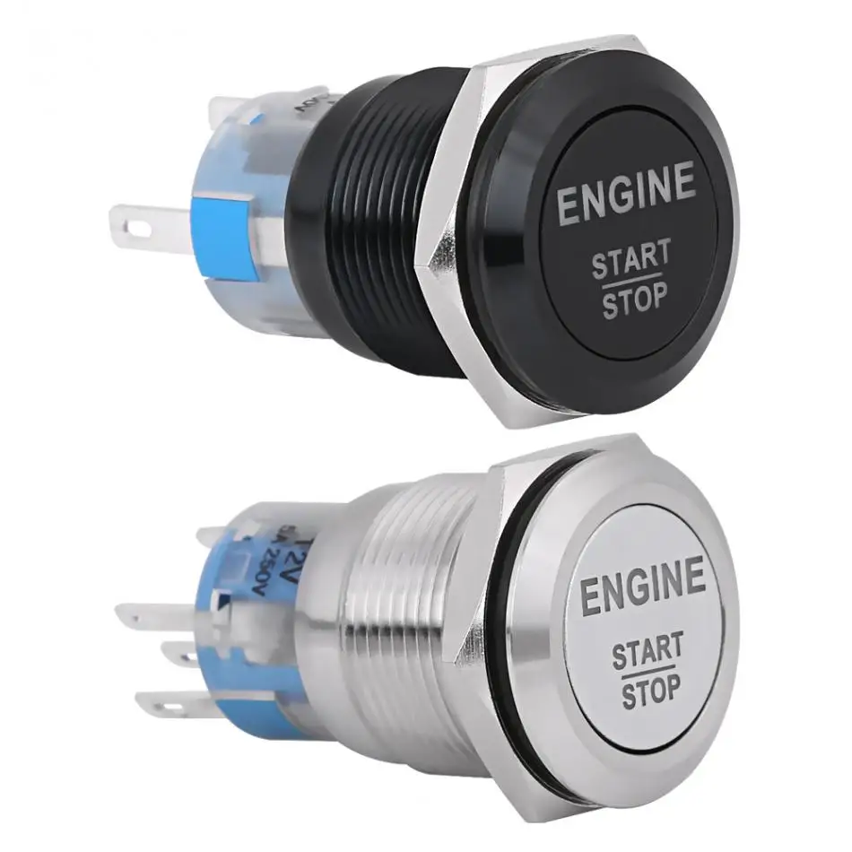 

Auto Ignition Switch 19mm 12V White LED Silver /Black Car Engine Start Stop Push Button Switch