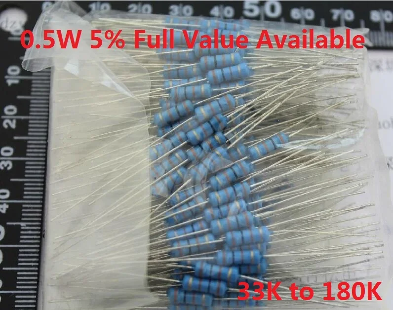 500PCS 1/2W 0.5W Oxide Carbom Metal film Resistor 33K/36K/39K/43K/47K/51K/56K/62K/68K/75K/82K/91K/100K/120K/150K/180K/Ohm 5%
500PCS 1/2W 0.5W Oxide Carbom Metal film Resistor 33K/36K/39K/43K/47K/51K/56K/62K/68K/75K/82K/91K/100K/120K/150K/180K/Ohm 5%