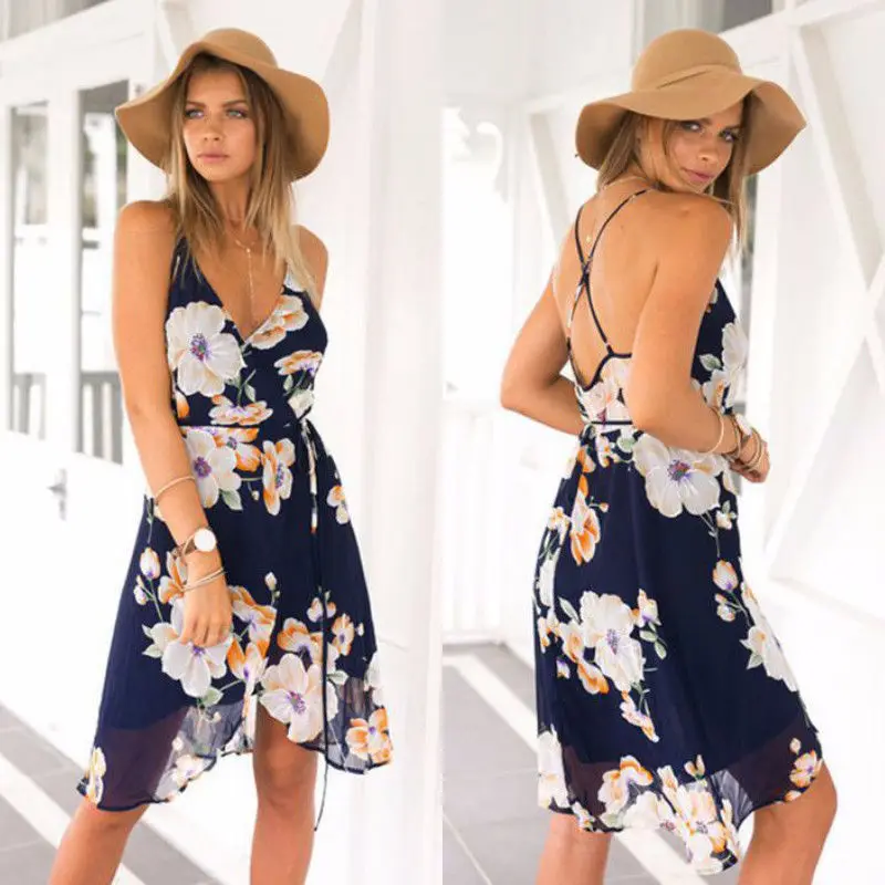 Women Ladies Fashion Sweet Bohemian Dress Floral Print Blue Sleeveless V-Neck Sashes Knee-Length Dress Summer Beach Sundress
Women Ladies Fashion Sweet Bohemian Dress Floral Print Blue Sleeveless V-Neck Sashes Knee-Length Dress Summer Beach Sundress
