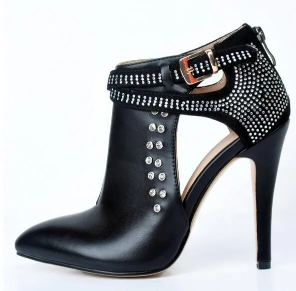 Gullick Black Leather Pointed Toe Crystal Ankle Bootie High Heel Cut-out Gladiator Sandals Boots For Women Dress Shoes
Gullick Black Leather Pointed Toe Crystal Ankle Bootie High Heel Cut-out Gladiator Sandals Boots For Women Dress Shoes