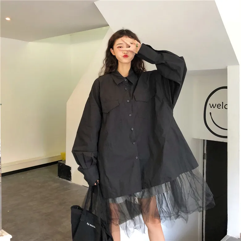 2019 Korean Stitching Screen Yarn Long Shirt Lace Full Solid Streetwear Shirts Casual Women Shirts
2019 Korean Stitching Screen Yarn Long Shirt Lace Full Solid Streetwear Shirts Casual Women Shirts
