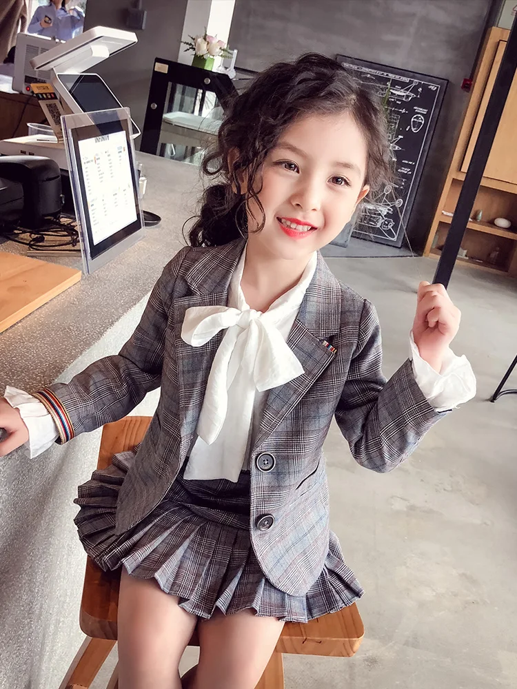 Girls Plaid Suits Spring Fall Kids Casual Lattice Suit Coat + Short Pleated Skirts 2 Pcs Set Children Fashion Preppy Clothes B73
Girls Plaid Suits Spring Fall Kids Casual Lattice Suit Coat + Short Pleated Skirts 2 Pcs Set Children Fashion Preppy Clothes B73