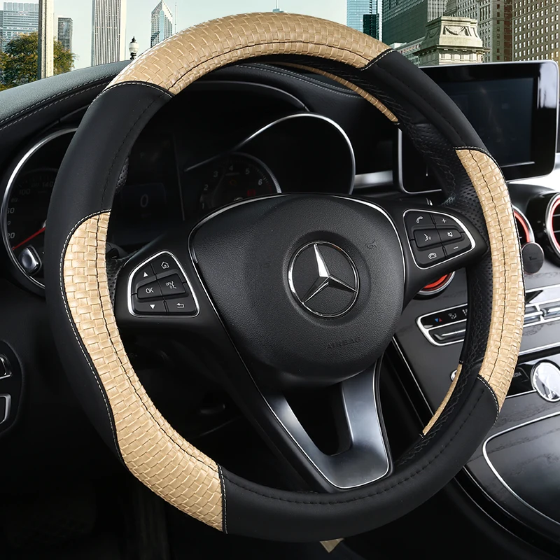 KKYSYELVA PU Leather Universal Car Steering-wheel Cover 38CM Car-styling Sport Auto Steering Wheel Covers Anti-Slip
KKYSYELVA PU Leather Universal Car Steering-wheel Cover 38CM Car-styling Sport Auto Steering Wheel Covers Anti-Slip