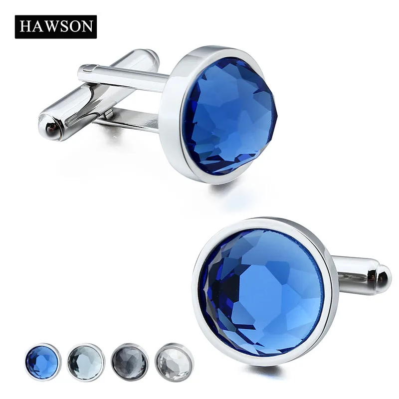 Круглые запонки HAWSON с резным стеклом Модные мужские французские аксессуары для