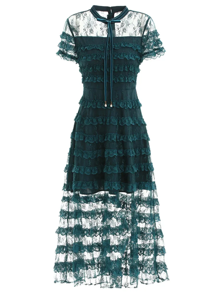 Qian Han Zi newest 2019 summer designer fashion dress Women's Short Sleeve Vintage Lace Ruffle Embroidered Party Dress
Qian Han Zi newest 2019 summer designer fashion dress Women's Short Sleeve Vintage Lace Ruffle Embroidered Party Dress