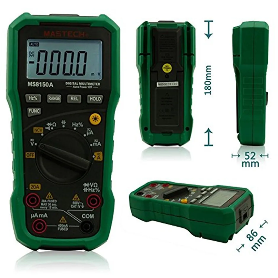 Mastech MS8150A Digital 4000 counts Auto Range Multimeter Voltage Current Resistance Tecrep Tester Ammeter Diagnostic-tool
Mastech MS8150A Digital 4000 counts Auto Range Multimeter Voltage Current Resistance Tecrep Tester Ammeter Diagnostic-tool