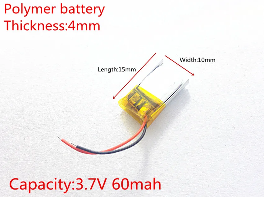 3,7 в 60 мАч 401015 литий-полимерный аккумулятор для Mp3 MP4 MP5 GPS PSP mobile bluetooth
3,7 в 60 мАч 401015 литий-полимерный аккумулятор для Mp3 MP4 MP5 GPS PSP mobile bluetooth