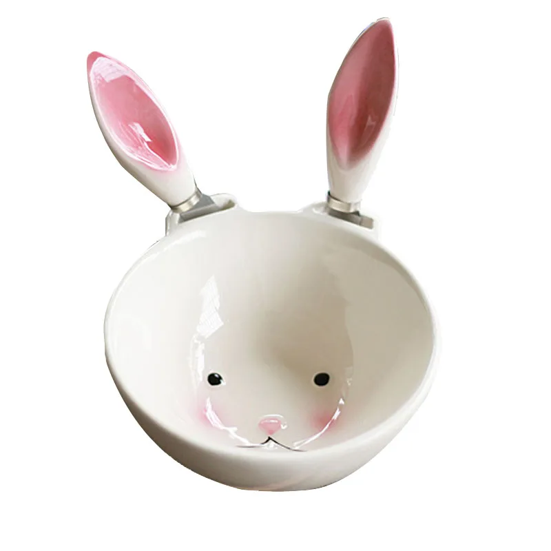 Cute Rabbit Ceramic Bowls Children's feeding white bowl Match two pink ears 11.5X5.5cm
Cute Rabbit Ceramic Bowls Children's feeding white bowl Match two pink ears 11.5X5.5cm