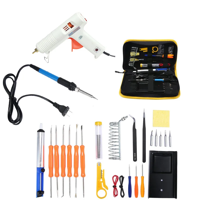 60W Electric Soldering Iron Set Temperature Adjustable Soldering Iron Tool Bag Handle Heat Pencil Soldering Iron with Glue Gun
60W Electric Soldering Iron Set Temperature Adjustable Soldering Iron Tool Bag Handle Heat Pencil Soldering Iron with Glue Gun