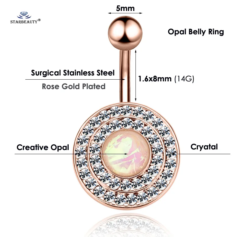Starbeauty Роскошные Опал живот пирсинг Ombligo с круглыми драгоценными камнями пупка