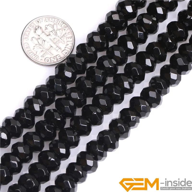 

Natural Black Agates Rondelle Loose Spacer Faceted Accessorries Beads For Jewelry Making Strand 15 inch DIY Bead For Men Gifts